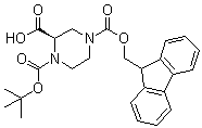 (R)-1-N-tert-Butoxycarbonyl-4-N-[(9H-fluoren-9-ylmethoxy)carbonyl]-2-piperazine carboxylic acid molecular structure (CAS 209593-18-0)