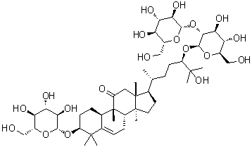 (3beta,9beta,10alpha,24R)-24-[(2-O-beta-D-Glucopyranosyl-beta-D-glucopyranosyl)oxy]-3-(beta-D-glucopyranosyloxy)-25-hydroxy-9-methyl-19-norlanost-5-en-11-one molecular structure (CAS 2096516-68-4)