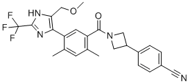 4-[1-[5-[5-(methoxymethyl)-2-(trifluoromethyl)-1H-imidazol-4-yl]-2,4-dimethylbenzoyl]azetidin-3-yl]benzonitrile molecular structure (CAS 2097262-58-1)