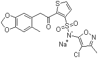 结构式 CAS# 210421-74-2, 司他生坦钠; (4-氯-3-甲基-1,2-恶唑-5-基)-[2-[2-(6-甲基-1,3-苯并二氧戊环-5-基)乙酰基]噻吩-3-基]磺酰亚胺钠盐