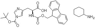 结构式 CAS# 210820-99-8, 1-[叔丁氧羰基]-N-[芴甲氧羰基]-L-组氨酸环己基铵盐