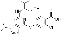 structure of CAS# 212844-54-7, (2R)-2-[[6-[(3-Chloro-4-carboxyphenyl)amino]-9-(1-methylethyl)-9H-purin-2-yl]amino]-3-methyl-1-butanol