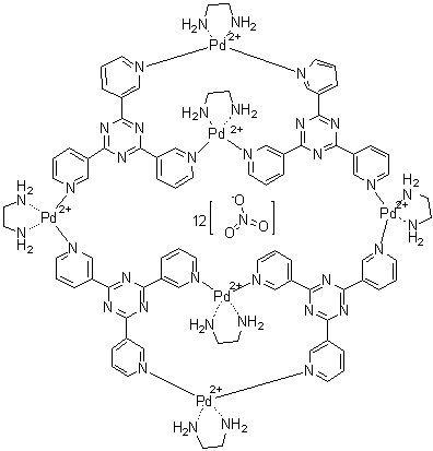 Hexakis(1,2-ethanediamine)tetrakis[mu3-[2,4,6-tri(3-pyridinyl)-1,3,5-triazine]]hexapalladium dodecanitrate molecular structure (CAS 213113-25-8)