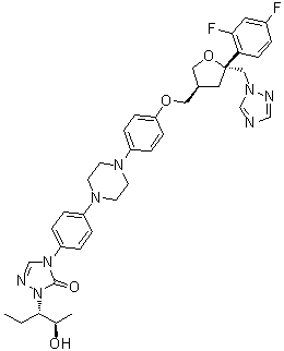 1,4-Anhydro-2,3,5-trideoxy-4-C-(2,4-difluorophenyl)-2-[[4-[4-[4-[1-[(1S,2R)-1-ethyl-2-hydroxypropyl]-1,5-dihydro-5-oxo-4H-1,2,4-triazol-4-yl]phenyl]-1-piperazinyl]phenoxy]methyl]-5-(1H-1,2,4-triazol-1-yl)-D-erythro-pentitol molecular structure (CAS 213381-06-7)