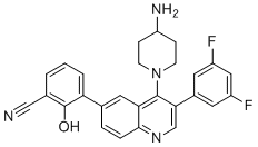 3-[4-(4-Amino-1-piperidinyl)-3-(3,5-difluorophenyl)-6-quinolinyl]-2-hydroxybenzonitrile molecular structure (CAS 2172870-89-0)