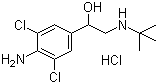 结构式 CAS# 21898-19-1, 盐酸克仑特罗; 4-氨基-alpha-[(叔丁基氨基)甲基]-3,5-二氯苄醇盐酸盐