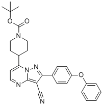tert-Butyl 4-(3-cyano-2-(4-phenoxyphenyl)pyrazolo[1,5-a]pyrimidin-7-yl)piperidine-1-carboxylate molecular structure (CAS 2190506-55-7)