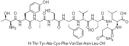 L-Threonyl-L-tyrosyl-L-alanyl-L-cysteinyl-L-phenylalanyl-L-valyl-L-seryl-L-asparaginyl-L-leucine molecular structure (CAS 219562-84-2)