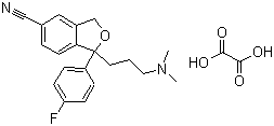 structure of CAS# 219861-08-2, Escitalopram oxalate;1-[3-(Dimethylamino)propyl]-1-(4-fluorophenyl)-1,3-dihydro-5-isobenzofuran-carbonitrile oxalate