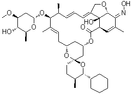 structure of CAS# 220119-17-5, Selamectin;Revolution; Revolution (antibiotic); Stronghold; (5Z)-25-Cyclohexyl-4'-O-de(2,6-dideoxy-3-O-methyl-alpha-L-arabino-hexopyranosyl)-5-demethoxy-25-de(1-methylpropyl)-22,23-dihydro-5-(hydroxyimino)-avermectin A1a