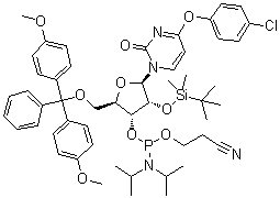 5'-O-[Bis(4-methoxyphenyl)phenylmethyl]-4-O-(4-chlorophenyl)-2'-O-[(1,1-dimethylethyl)dimethylsilyl]uridine 3'-[2-cyanoethyl bis(1-methylethyl)phosphoramidite] molecular structure (CAS 220382-28-5)