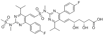 structure of CAS# 2226413-62-1, Rosuvastatin EP Impurity J;(E,3R,5S)-7-[4-(4-fluorophenyl)-2-[[(E)-2-[4-(4-fluorophenyl)-2-[methyl(methylsulfonyl)amino]-6-propan-2-ylpyrimidin-5-yl]ethenyl]sulfonyl-methylamino]-6-propan-2-ylpyrimidin-5-yl]-3,5-dihydroxyhept-6-enoic acid