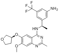 N-((R)-1-(3-amino-5-(trifluoromethyl)phenyl)ethyl)-7-methoxy-2-methyl-6-(((S)-tetrahydrofuran-3-yl)oxy)quinazolin-4-amine molecular structure (CAS 2230836-55-0)