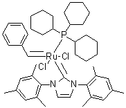 structure of CAS# 223415-64-3, Nolan's ruthenium catalyst;Benzylidene(1,3-dimesityl-4-imidazolin-2-ylidene)(tricyclohexylphosphine)ruthenium dichloride; Grubbs Catalyst 848