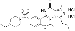 结构式 CAS# 224789-15-5, 瓦地那非二盐酸盐; 伐地那非二盐酸盐; 2-[2-乙氧基-5-(4-乙基-哌嗪-1-磺酰基)苯基]-5-甲基-7-丙基-3H-咪唑[5,1-f]-[1,2,4]三联氮-4-酮二盐酸盐