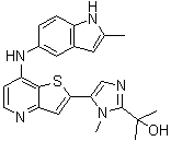 2-[1-Methyl-5-[7-((2-methyl-1H-indol-5-yl)amino)thieno[3,2-b]pyridin-2-yl]-1H-imidazol-2-yl]propan-2-ol molecular structure (CAS 225382-64-9)