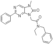 structure of CAS# 226954-04-7, Emapunil;AC 5216; N-Ethyl-7,8-dihydro-7-methyl-8-oxo-2-phenyl-N-(phenylmethyl)-9H-purine-9-acetamide