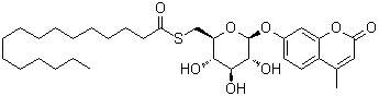 structure of CAS# 229644-17-1, 4-Methyl-7-[[6-S-(1-oxohexadecyl)-6-thio-beta-D-glucopyranosyl]oxy]-2H-1-benzopyran-2-one