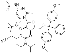 5'-O-DMT-2'-O-TBDMS-N4-乙酰基-L-胞苷3'-CE亚磷酰胺分子结构 (CAS 237060-94-5)