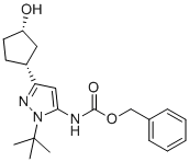 Benzyl {3-[(1R,3S)-3-hydroxycyclopentyl]-1-(2-methyl-2-propanyl)-1H-pyrazol-5-yl}carbamate molecular structure (CAS 2460255-81-4)