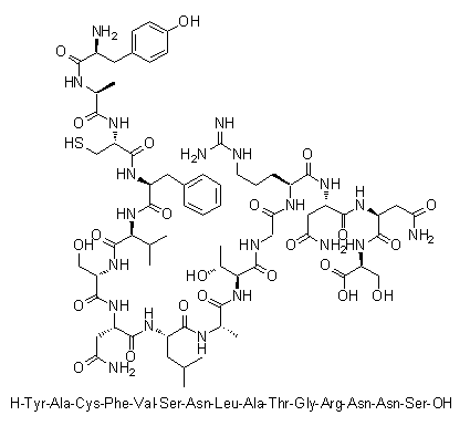 L-酪氨酰-L-丙氨酰-L-半胱氨酰-L-苯丙氨酰-L-缬氨酰-L-丝氨酰-L-天冬氨酰胺酰-L-亮氨酰-L-丙氨酰-L-苏氨酰甘氨酰-L-精氨酰-L-天冬氨酰胺酰-L-天冬氨酰胺酰-L-丝氨酸分子结构 (CAS 251541-01-2)