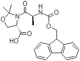 structure of CAS# 252554-78-2, (4S)-3-[(2S)-2-[[(9H-Fluoren-9-ylmethoxy)carbonyl]amino]-1-oxopropyl]-2,2-dimethyl-4-oxazolidinecarboxylic acid