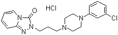 结构式 CAS# 25332-39-2, 盐酸曲唑酮; 2-[3-[4-(3-氯苯基)-1-哌嗪基]丙基]-1,2,4-三唑[4,3-a]吡啶-3(2H)-酮盐酸盐