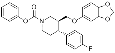 structure of CAS# 253768-88-6, N-Phenoxycarbonyl Paroxetine;Phenyl (3S,4R)-3-((1,3-benzodioxol-5-yloxy)methyl)-4-(4-fluorophenyl)-1-piperidinecarboxylate