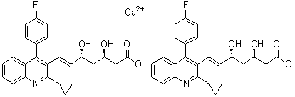 (3R,5R,6E)-7-[2-Cyclopropyl-4-(4-fluorophenyl)-3-quinolinyl]-3,5-dihydroxy-6-heptenoic acid calcium salt (2:1) molecular structure (CAS 254452-96-5)