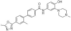 N-[4-Hydroxy-3-(4-methyl-1-piperazinyl)phenyl]-2'-methyl-4'-(5-methyl-1,3,4-oxadiazol-2-yl)-[1,1'-biphenyl]-4-carboxamide molecular structure (CAS 256227-77-7)