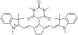 2-[2-[3-[2-(1,3-Dihydro-1,3,3-trimethyl-2H-indol-2-ylidene)ethylidene]-2-(hexahydro-1,3-dimethyl-2,4,6-trioxo-5-pyrimidinyl)-1-cyclopenten-1-yl]ethenyl]-1,3,3-trimethyl-3H-indolium inner salt molecular structure (CAS 256520-09-9)