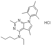 structure of CAS# 257639-98-8, N-Butyl-N-ethyl-2,5-dimethyl-7-(2,4,6-trimethylphenyl)-7H-pyrrolo[2,3-d]pyrimidin-4-amine monohydrochloride