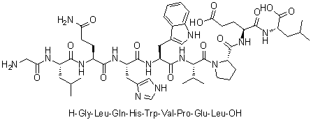 Glycyl-L-leucyl-L-glutaminyl-L-histidyl-L-tryptophyl-L-valyl-L-prolyl-L-alpha-glutamyl-L-leucine molecular structure (CAS 257943-61-6)