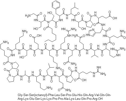 Ghrelin human molecular structure (CAS 258279-04-8)