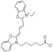 2-[3-[3-(5-Carboxypentyl)-2(3H)-benzoxazolylidene]-1-propen-1-yl]-3-ethylbenzoxazolium inner salt molecular structure (CAS 260430-02-2)