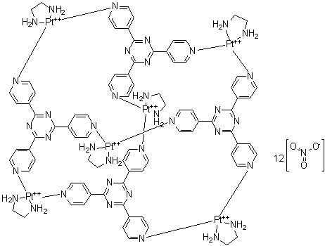 Hexakis(1,2-ethanediamine)tetrakis[mu3-[2,4,6-tri(4-pyridinyl)-1,3,5-triazine]]hexaplatinum dodecanitrate molecular structure (CAS 262354-73-4)