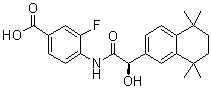 3-Fluoro-4-[[(2R)-2-hydroxy-2-(5,6,7,8-tetrahydro-5,5,8,8-tetramethyl-2-naphthalenyl)acetyl]amino]benzoic acid molecular structure (CAS 262433-54-5)