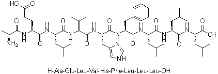 L-Alanyl-L-alpha-glutamyl-L-leucyl-L-valyl-L-histidyl-L-phenylalanyl-L-leucyl-L-leucyl-L-leucine molecular structure (CAS 263766-35-4)