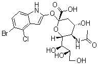 structure of CAS# 265979-52-0, N-Acetyl-2-O-(5-bromo-4-chloro-1H-indol-2-yl)-alpha-neuraminic acid