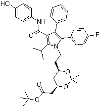 (4R,6R)-6-[2-[2-(4-Fluorophenyl)-4-[[(4-hydroxyphenyl)amino]carbonyl]-5-(1-methylethyl)-3-phenyl-1H-pyrrol-1-yl]ethyl]-2,2-dimethyl-1,3-dioxane-4-acetic acid tert-butyl ester molecular structure (CAS 265989-36-4)
