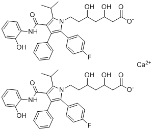 Calcium 7-[2-(4-fluorophenyl)-4-[(2-hydroxyphenyl)carbamoyl]-3-phenyl-5-propan-2-ylpyrrol-1-yl]-3,5-dihydroxyheptanoate molecular structure (CAS 265989-46-6)