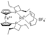 [(+)-1,1'-二((2R,4R)-2,4-二乙基磷杂环丁烷)二茂铁](1,5-环辛二烯)铑(I)四氟硼酸盐分子结构 (CAS 268220-96-8)