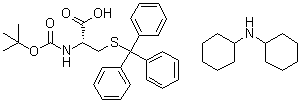 结构式 CAS# 26988-59-0, N-[叔丁氧羰基]-S-(三苯基甲基)-L-半胱氨酸(二环己基胺)盐