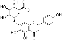 structure of CAS# 27740-01-8, Scutellarin;7-(beta-D-Glucopyranuronosyloxy)-5,6-dihydroxy-2-(4-hydroxyphenyl)-4H-1-benzopyran-4-one