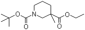 structure of CAS# 278789-43-8, N-Boc-3-Methylnipecotic acid ethyl ester;1-(tert-Butoxycarbonyl)-3-(ethoxycarbonyl)-3-methylpiperidine; Ethyl 1-(tert-butoxycarbonyl)-3-methylpiperidine-3-carboxylate; 3-Methyl-1,3-piperidinedicarboxylic acid 1-(1,1-dimethylethyl) 3-ethyl ester