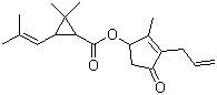 结构式 CAS# 28057-48-9, 右旋反式烯丙菊酯; 右旋反式-2,2-二甲基-3-(2-甲基-1-丙烯基)环丙烷羧酸-(R,S)-2-甲基-3-烯丙基-4-氧代环戊-2-烯基酯