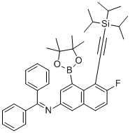 N-(diphenylmethylene)-6-fluoro-4-(4,4,5,5-tetramethyl-1,3,2-dioxaborolan-2-yl)-5-((triisopropylsilyl)ethynyl)naphthalen-2-amine molecular structure (CAS 2816821-08-4)