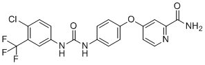 structure of CAS# 284461-74-1, N-Desmethyl Sorafenib;C1=CC(=CC=C1NC(=O)NC2=CC(=C(C=C2)Cl)C(F)(F)F)OC3=CC(=NC=C3)C(=O)N