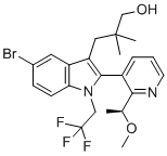 (S)-3-(5-bromo-2-(2-(1-methoxyethyl)pyridin-3-yl)-1-(2,2,2-trifluoroethyl)-1H-indol-3-yl)-2,2-dimethylpropan-1-ol molecular structure (CAS 2865162-15-6)