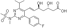 structure of CAS# 287714-41-4, Rosuvastatin;7-[4-(4-Fluorophenyl)-6-(1-methylethyl)-2-(methyl-methylsulfonyl-amino)-pyrimidin-5-yl]-3,5-dihydroxy-hept-6-enoic acid